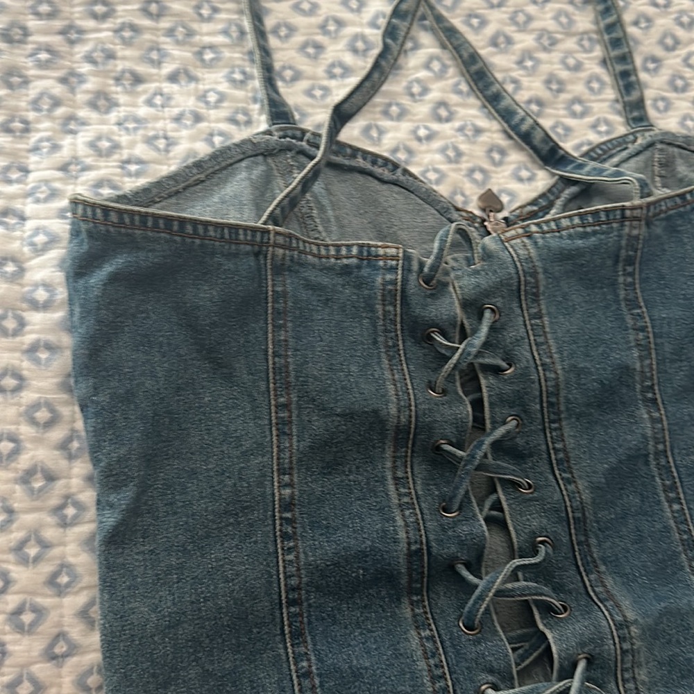 Harley-Davidson Denim Blue Zip-Front Tank with Embroidered Heart Patch - Picture 6 of 9